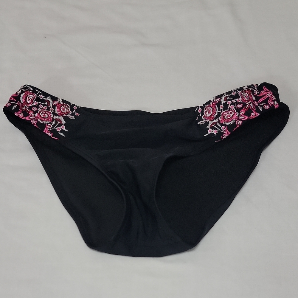 Hula Honey Black Bikini Bottom with Pink Floral Design